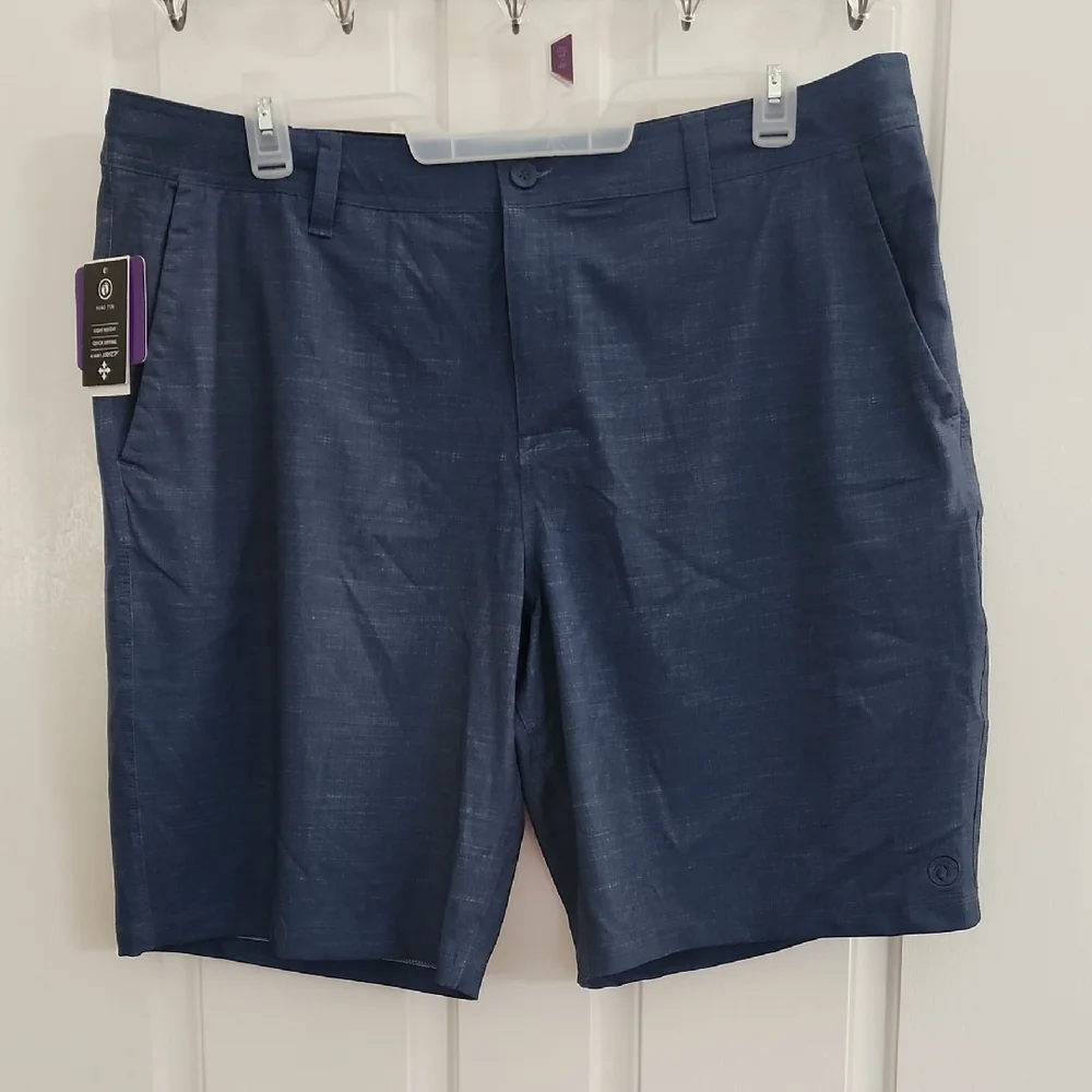 Hang Ten Cruze Navy Blue Flat Front Casual Dress Shorts with Pockets